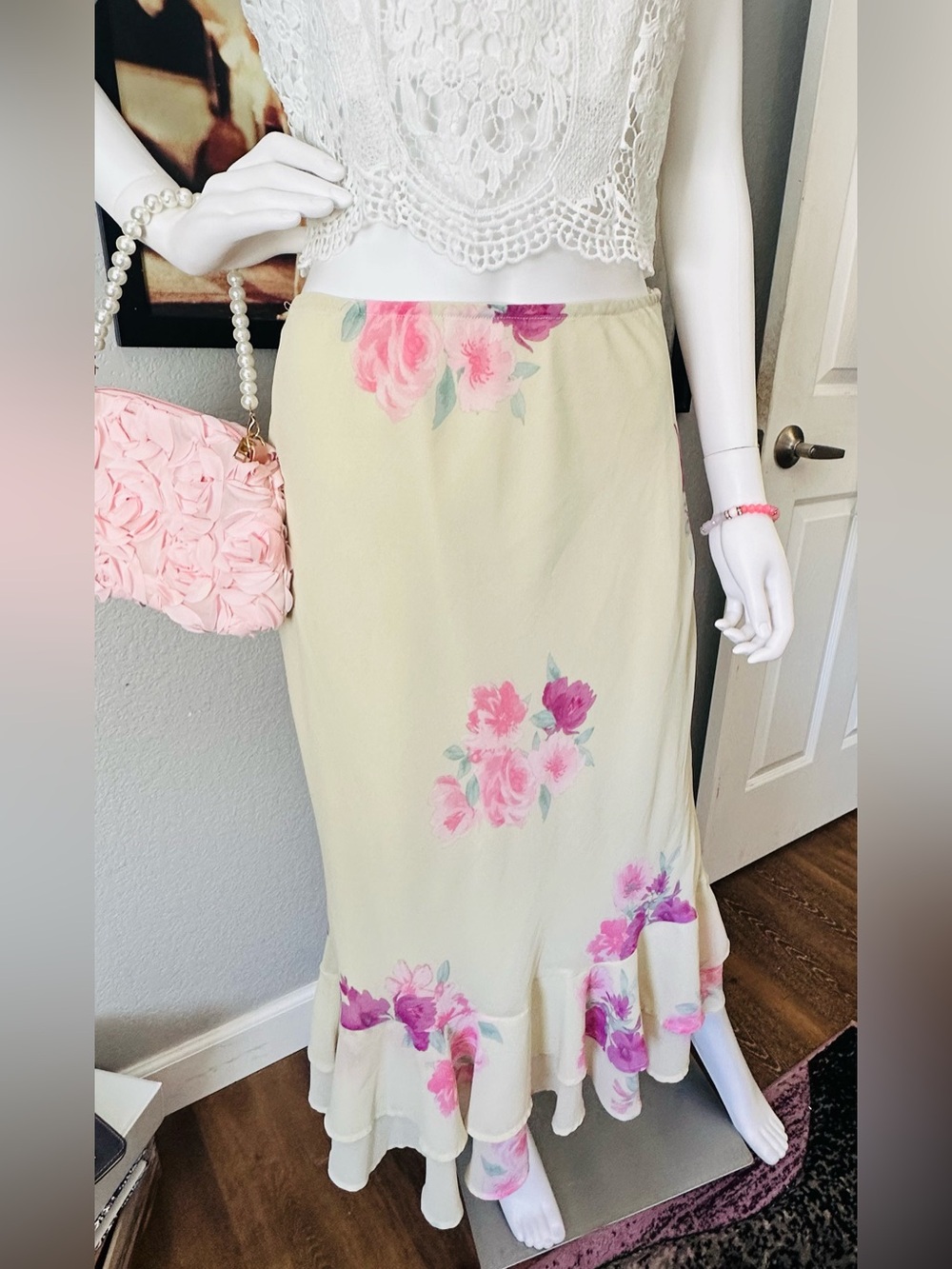 Wild Fable Floral Chiffon Ruffle Maxi Skirt